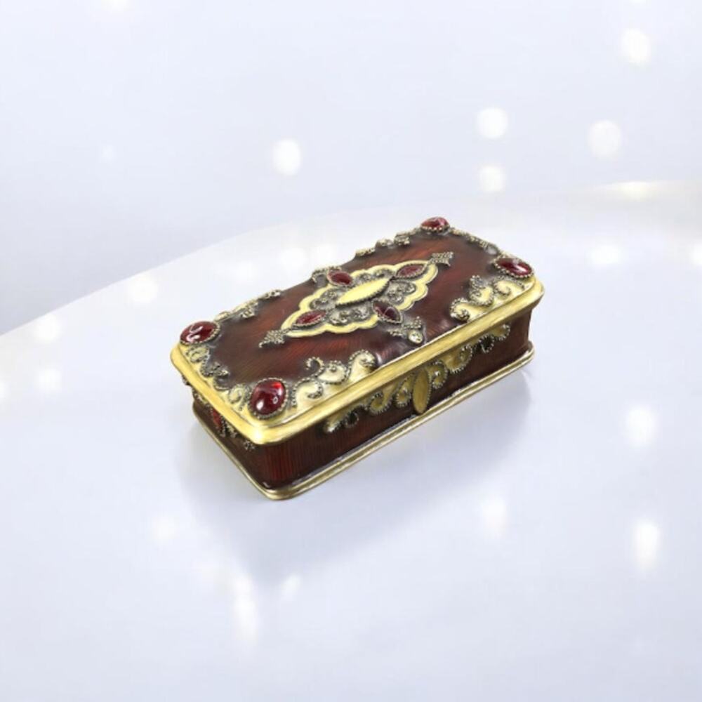 VINTAGE Enameled Trinket Jewelry Box Burgundy Timeless Grandma Retro Old Money